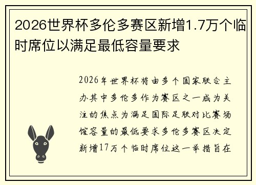2026世界杯多伦多赛区新增1.7万个临时席位以满足最低容量要求