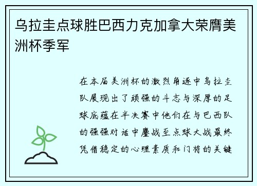 乌拉圭点球胜巴西力克加拿大荣膺美洲杯季军